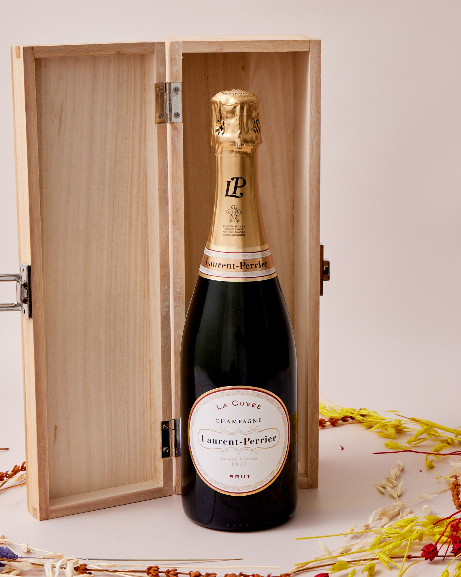 Engraved Wooden Box With Laurent-Perrier Champagne - I Love You Heart